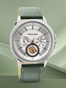 Fastrack Men Brass Dial & Leather Straps Analogue Watch 3303SL02