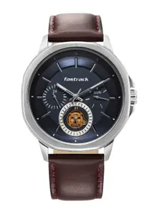 Fastrack Men Brass Dial & Leather Straps Analogue Watch 3303SL01