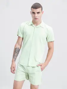 Snitch Green Short Sleeves Shirt With Shorts Co-Ords