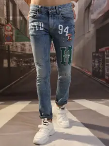 HIGHLANDER Men Printed Slim Fit Comfort Light Fade Stretchable Jeans
