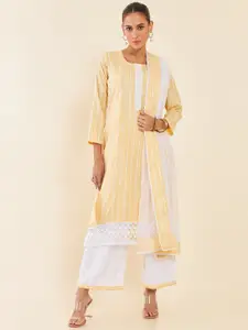 Soch Yellow & White Striped Pure Cotton Unstitched Dress Material