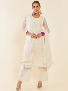 Soch Cream Floral Embroidered Unstitched Dress Material