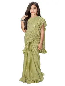 LOOKS AND LIKES Girls Embellished Ruffle Ready to Wear Saree