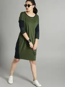 Roadster Time Travlr Women Olive Green Solid A-Line Dress