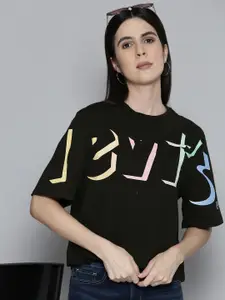 Levis Women Brand Logo Printed Drop-Shoulder Sleeves Pure Cotton T-shirt