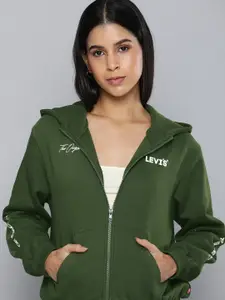 Levis Brand Logo Printed Front Open Hooded Sweatshirt