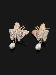 Yellow Chimes Gold-Plated Butterfly Designed Drop Earrings