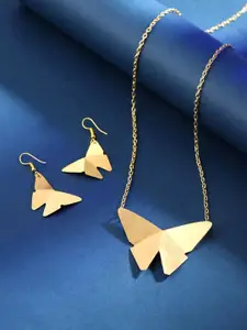 Yellow Chimes Gold-Plated Butterfly Designed Pendant And Earrings Jewellery Set