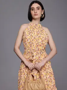 Allen Solly Woman Floral Printed Halter Neck Fit & Flare Dress