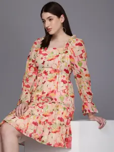 Allen Solly Woman Floral Printed Bell Sleeve Fit & Flare Dress