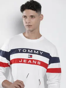Tommy Hilfiger Striped & Brand Logo Embroidered Pure Cotton Sustainable T-shirt