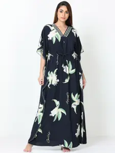 9shines Label V-Neck Floral Printed Kaftan Nightdress