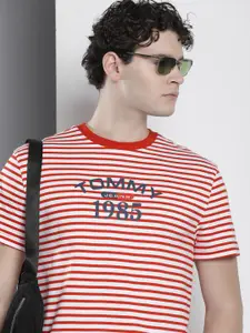 Tommy Hilfiger Striped Brand Logo Printed Pure Cotton T-shirt