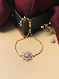 ABDESIGNS Women Gold-Plated American Diamond Link Bracelet