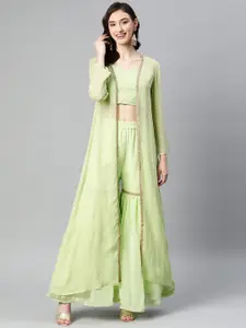 Purple State Striped Kantha Work Top With Palazzos With Shrug