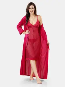 Be You Shoulder Strap Net Maxi Nightdress With Satin Robe
