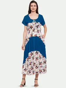 PATRORNA Floral Printed Cotton A-Line Dress
