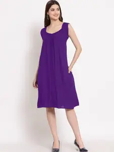 PATRORNA Gathered Scoop Neck Cotton Casual A-Line Dress