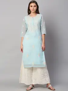 RATAN Floral Embroidered Chikankari Round Neck Regular Kurta