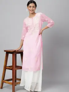 RATAN Floral Embroidered Notch Neck Chikankari Kurta
