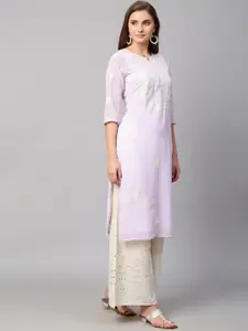 RATAN Floral Embroidered Chikankari Round Neck Regular Kurta