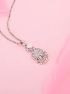 GIVA 92.5 Sterling Silver Rhodium-Plated CZ-Studded Teardrop Shaped Pendant With Chain