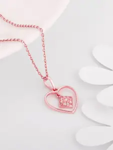 GIVA 925 Sterling Silver Rose Gold-Plated CZ Studded Heart Shaped Pendant With Chain