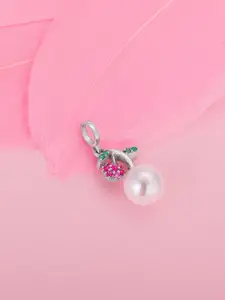 GIVA 925 Sterling Silver Pearl Studded Floral Necklace Charms