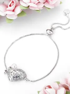 GIVA Sterling Silver Pearls Rhodium-Plated Charm Bracelet