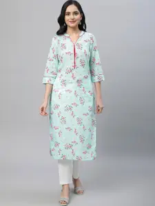 AURELIA Floral Printed Mandarin Collar Pure Cotton Straight Kurta