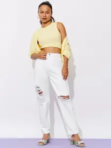 FREAKINS Women White High-Rise Mildly Distressed Jeans