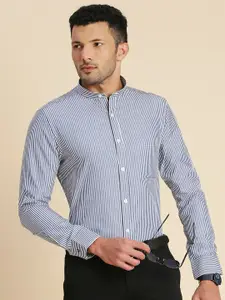 INVICTUS Original Slim Fit Striped Band Collar Pure Cotton Formal Shirt