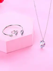 EL REGALO Stone Studded Unicorn Necklace, Ring and Bracelet Jewellery Set