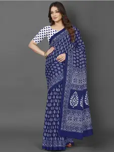 Saree mall Blue & White Dabu Art Silk Dabu Sarees