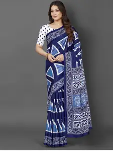 Saree mall Blue & White Dabu Printed Art Silk Dabu Sarees