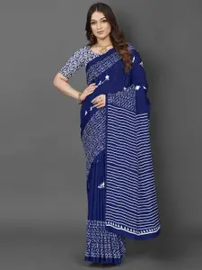 Saree mall Blue & White Dabu Printed Art Silk Dabu Sarees