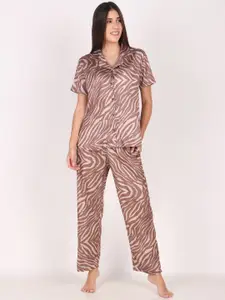 Masha Women Brown Animal Printed Night suit