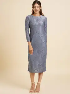 Emmyrobe Self Designed Round Neck Sheath Midi Dress
