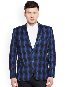 Wintage Blue & Black Checked Single-Breasted Tailored Fit Party Blazer