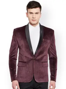 Wintage Burgundy Single-Breasted Tailored Fit Party Blazer