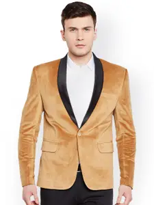 Wintage Tan Brown Single-Breasted Tailored Fit Party Blazer