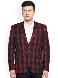 Wintage Red & Black Checked Single-Breasted Tailored Fit Party Blazer