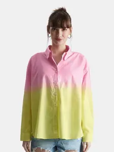 The Souled Store Pink And Yellow Relaxed Boxy Tie & Dyed Pure Cotton Casual Shirt