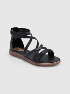 Sole To Soul Mid Top Strappy Open Toe Flats With Zip Closure