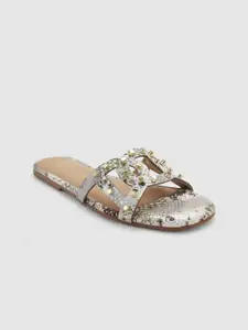 Sole To Soul Embellished Printed Open Toe Flats