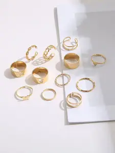 Jewels Galaxy Set Of 12 Gold-Plated Adjustable Finger Ring