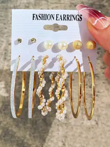 Jewels Galaxy Set Of 6 Gold Plated Contemporary Drop Earrings