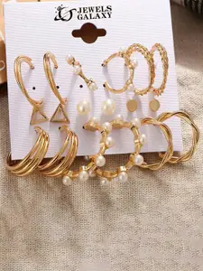 Jewels Galaxy Set of 9 Gold-Plated Stud And Hoop Earrings
