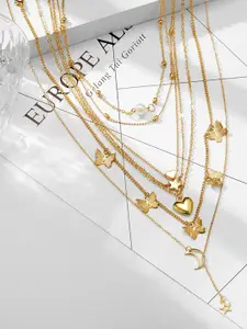 Jewels Galaxy Set Of 6 Gold-Plated Artificial Stones and Beads Studded Necklace