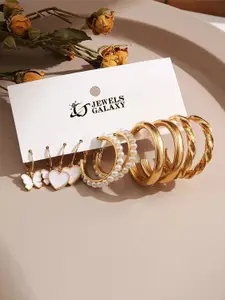 Jewels Galaxy Set Of 5 Gold-Plated Contemporary Hoop Earrings
